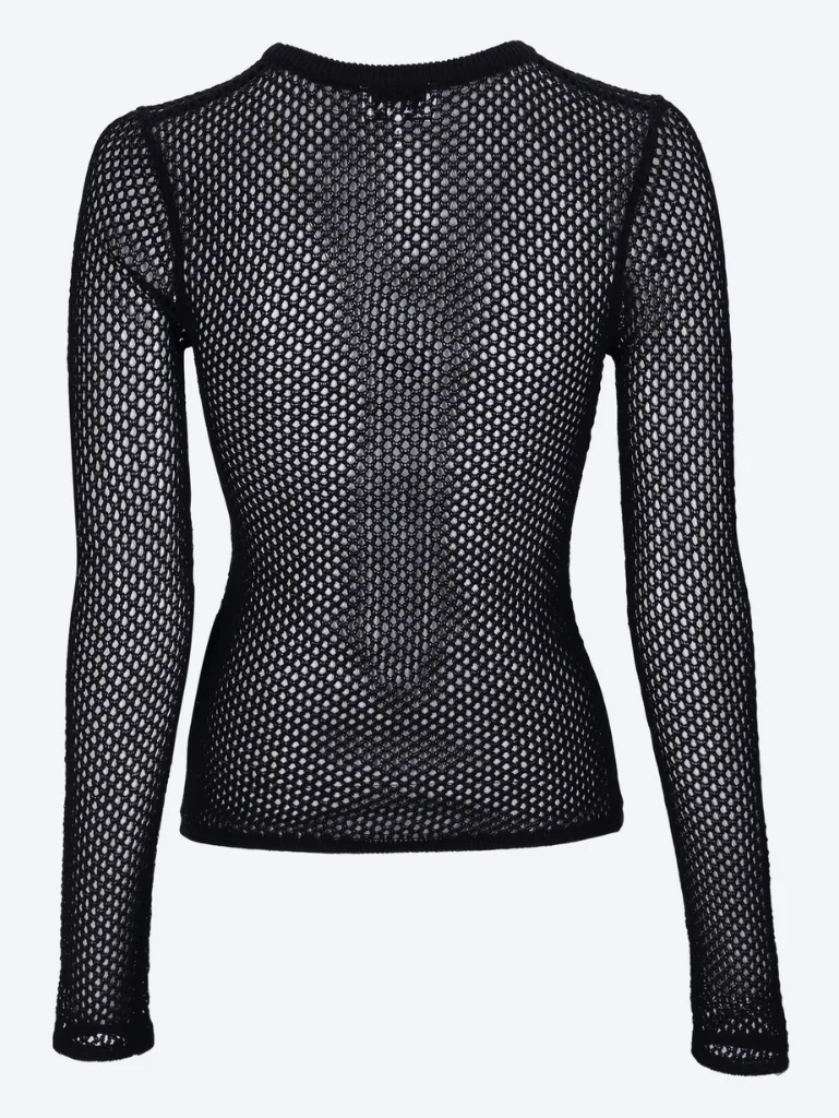 Mercerized cotton mesh pointelle longsleeve top - Image 3