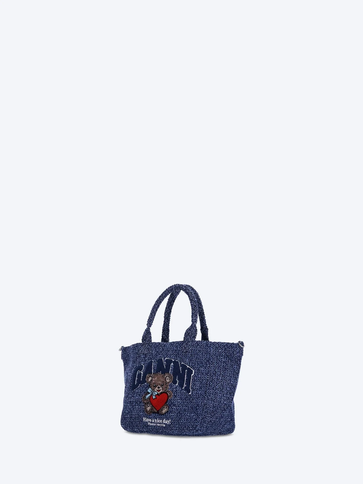 Small trapeze bear tweed denim tote bag - Image 2