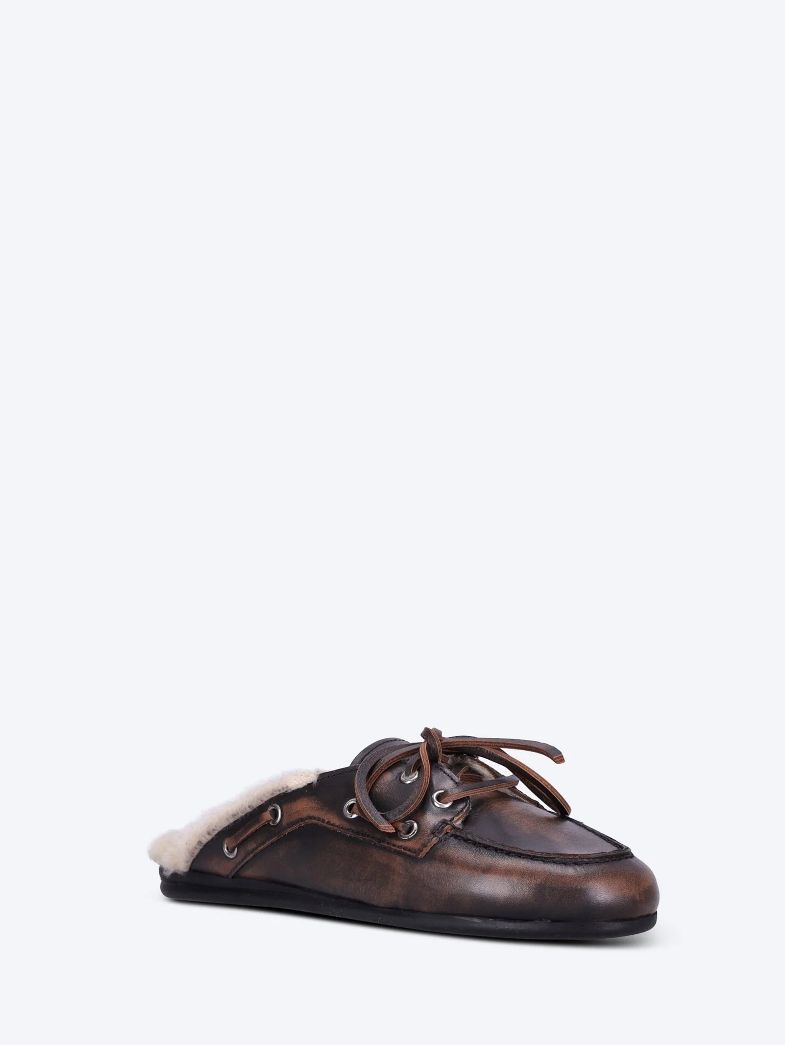 Leather fur boat mules loafers - Image 2