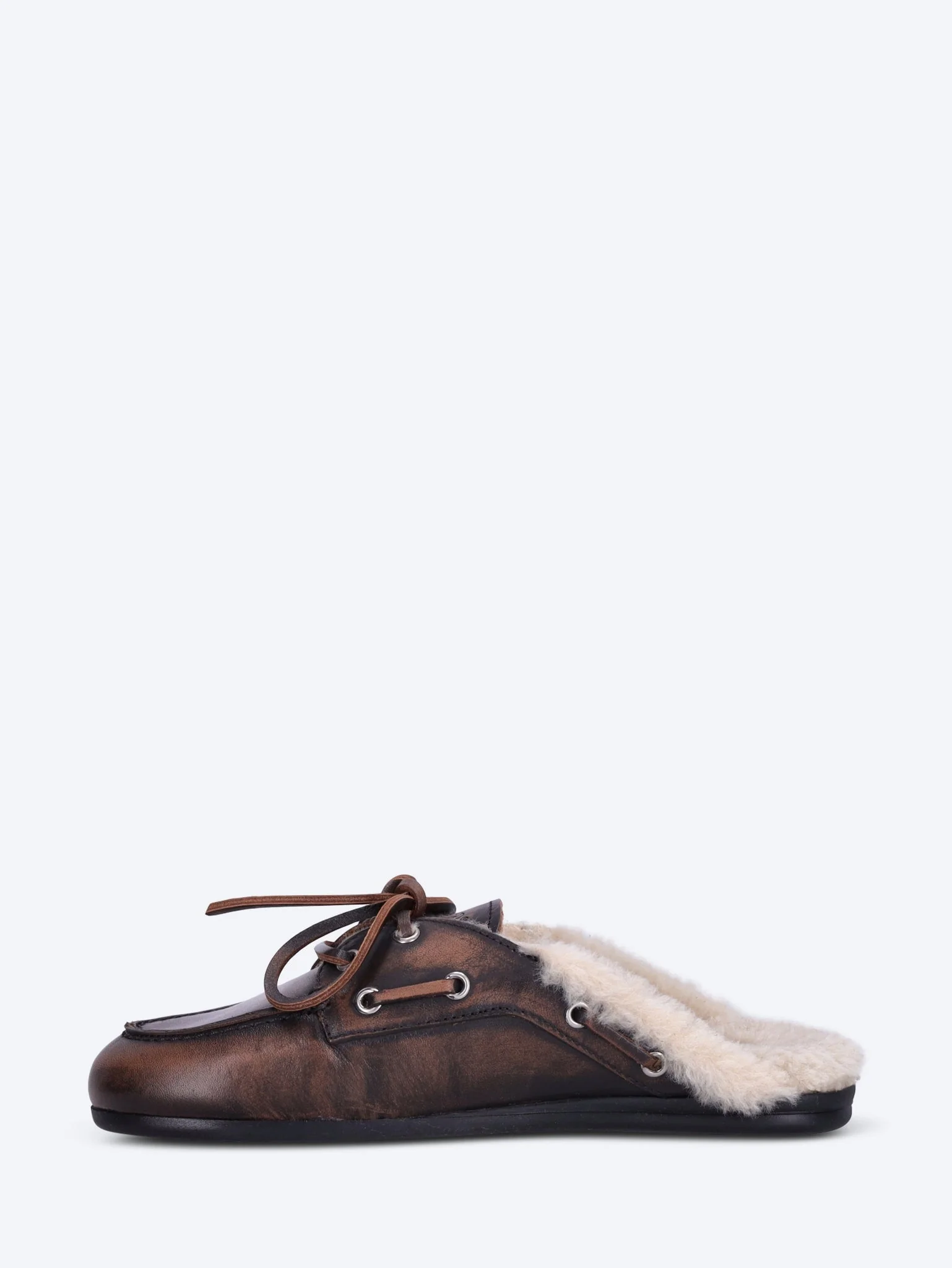 Leather fur boat mules loafers - Image 4