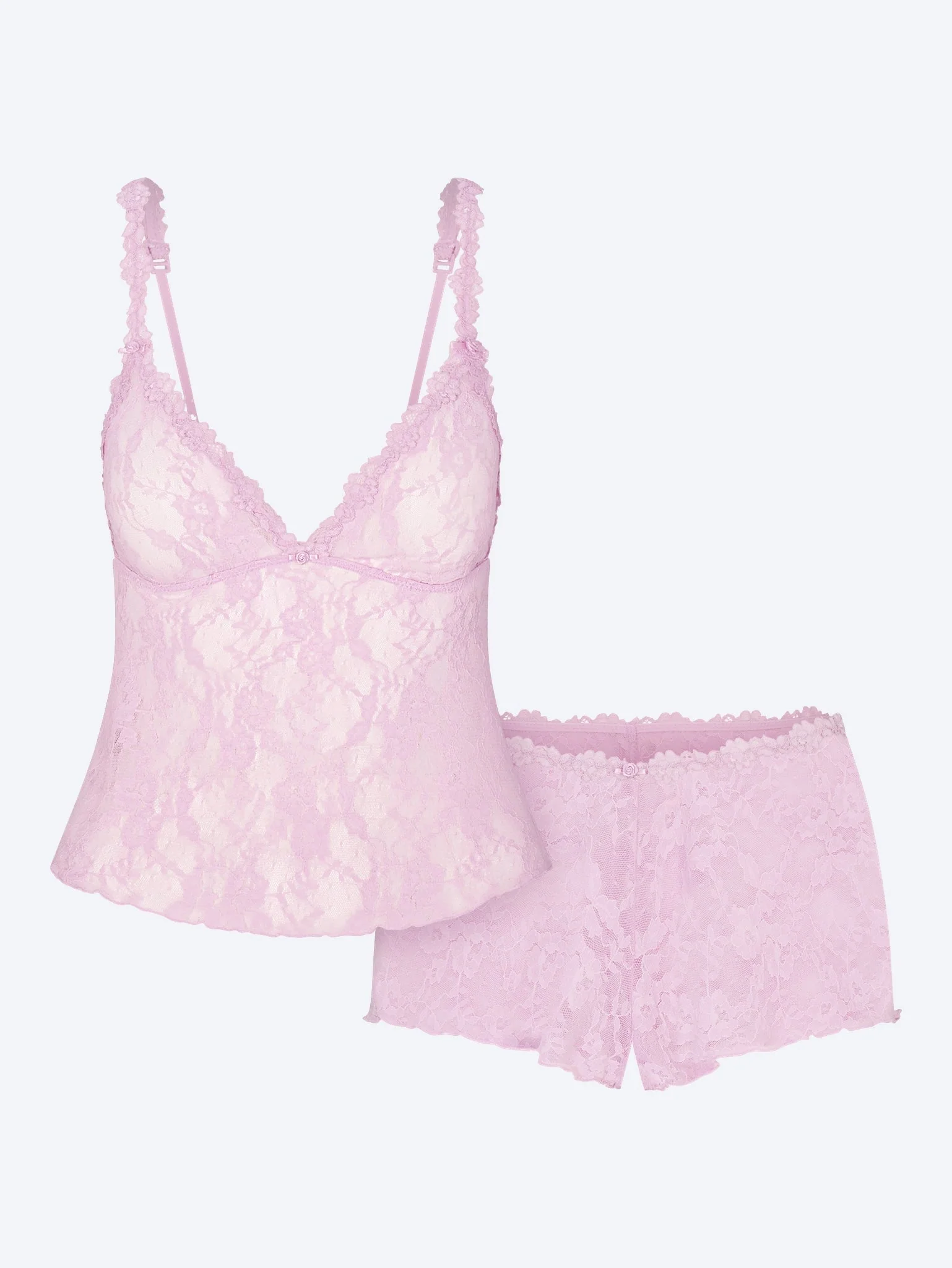 Stretch lace triangle cami and short set